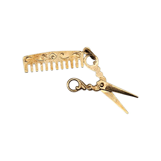 9ct Yellow Gold Scissors & Comb Charm L 2.4 cm 1.5 g.