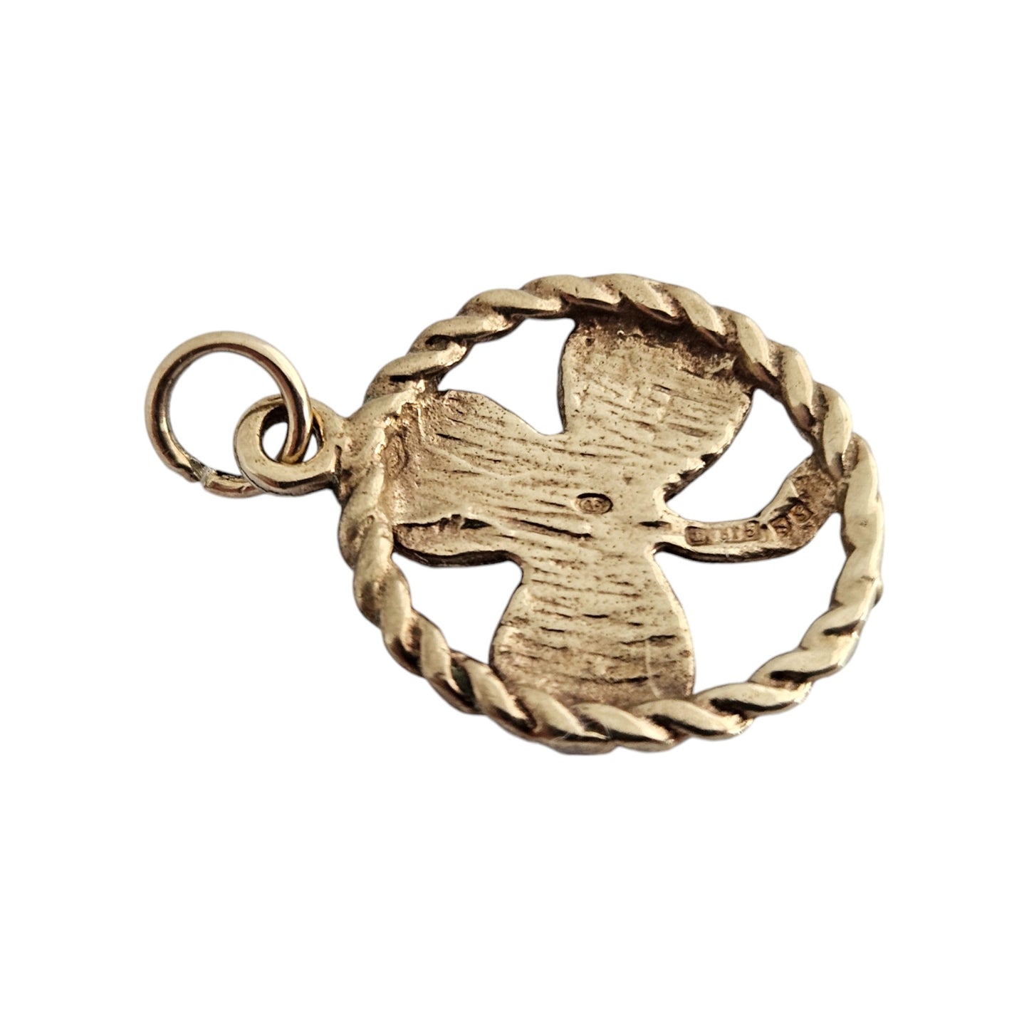9ct 375 Yellow Gold Shamrock Charm 1983 Dia 1.5 cm 1.4 g.