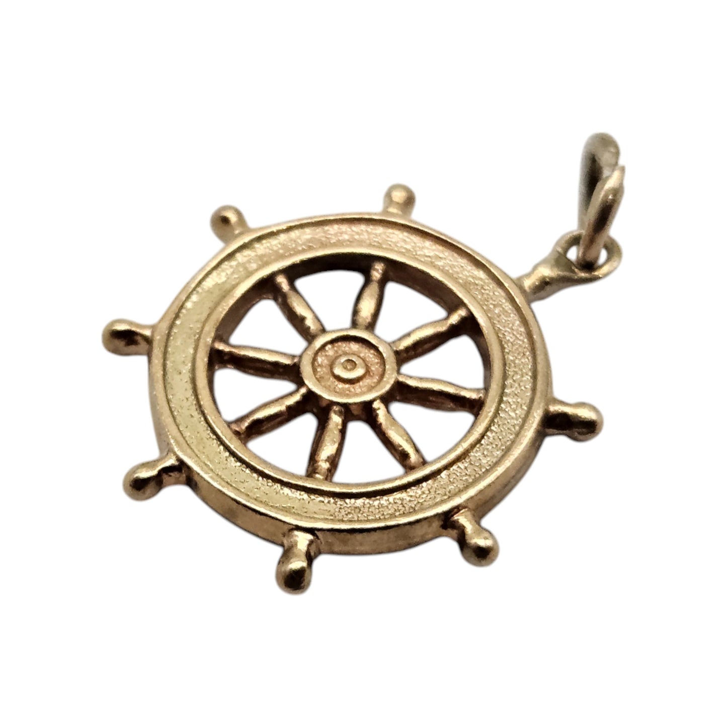 Chester 9ct 375 Yellow Gold Ship's Wheel Charm 1959 L 1.4 cm 0.7 g.