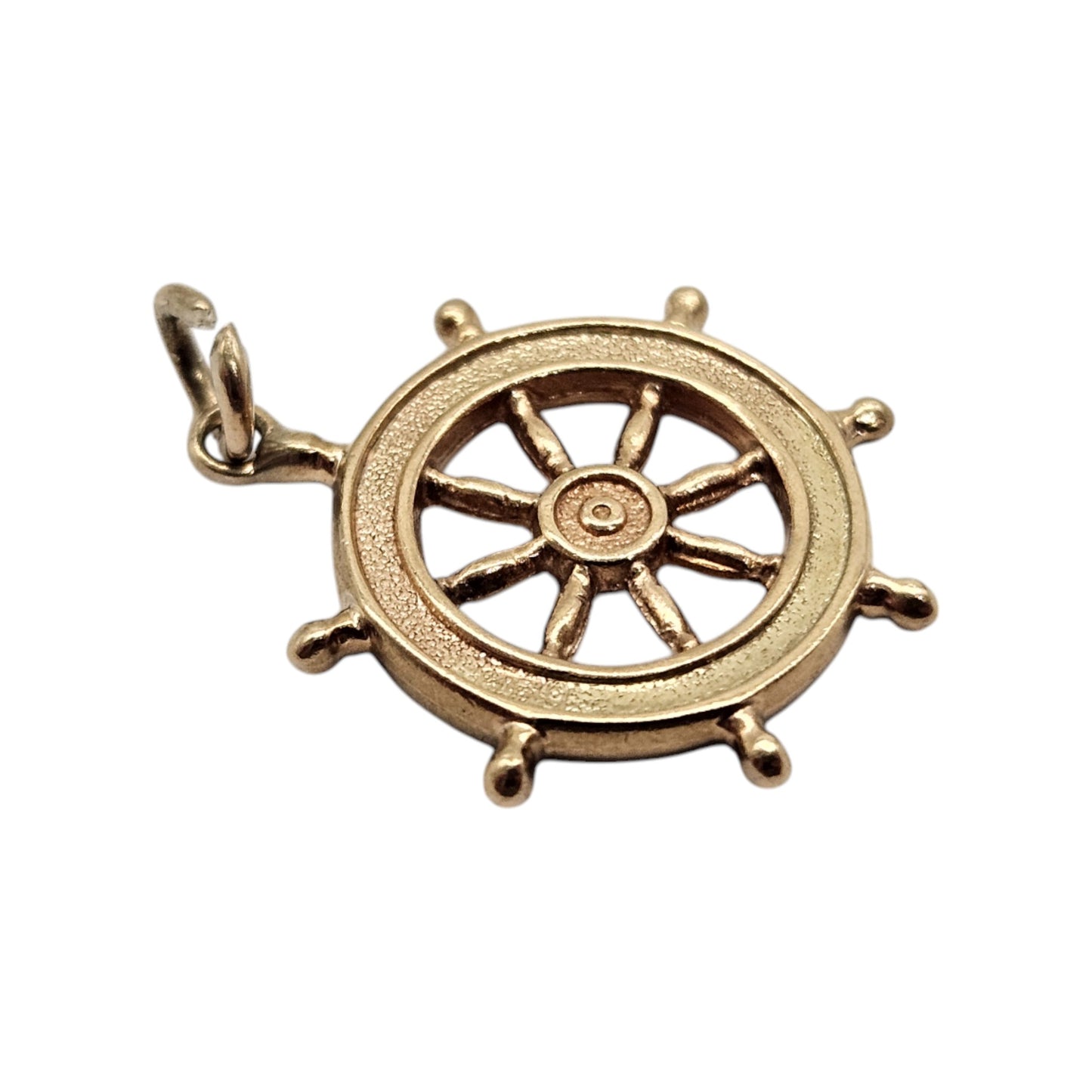 Chester 9ct 375 Yellow Gold Ship's Wheel Charm 1959 L 1.4 cm 0.7 g.