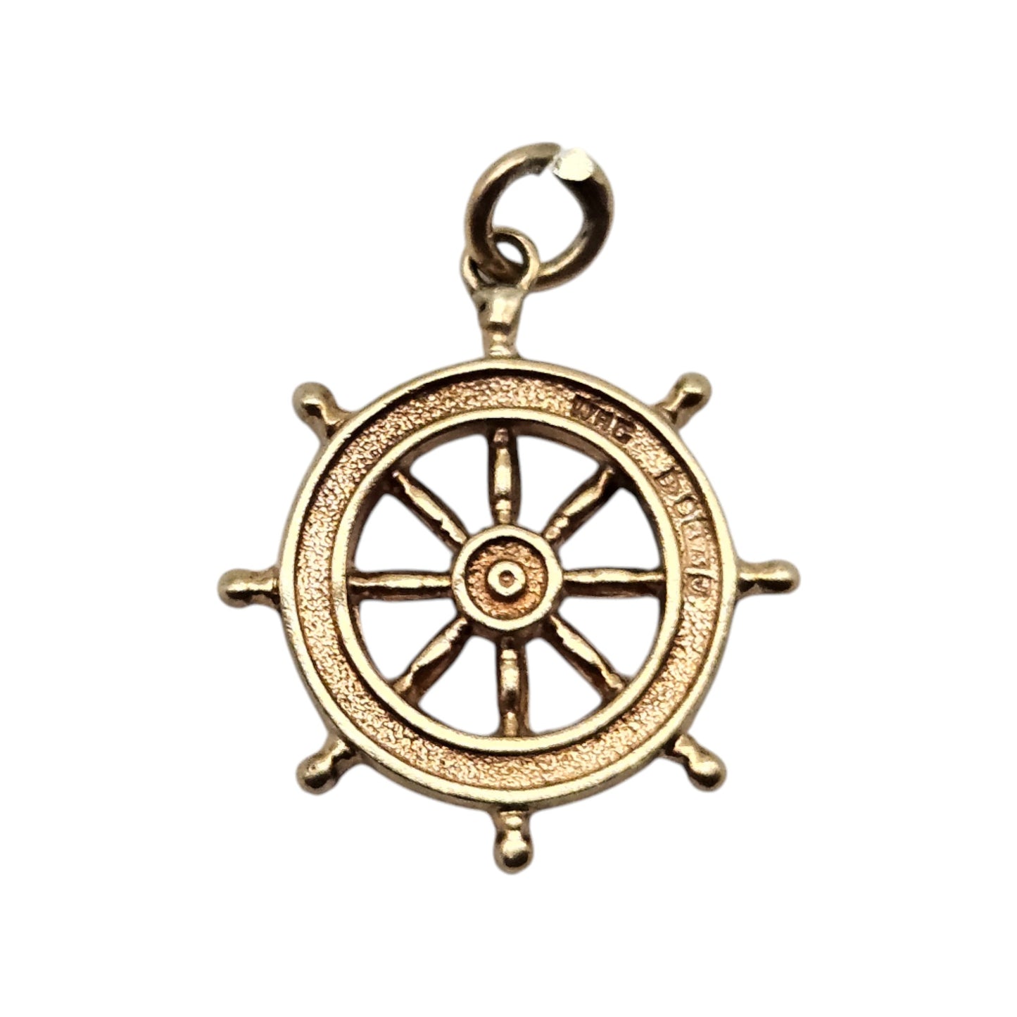 Chester 9ct 375 Yellow Gold Ship's Wheel Charm 1959 L 1.4 cm 0.7 g.