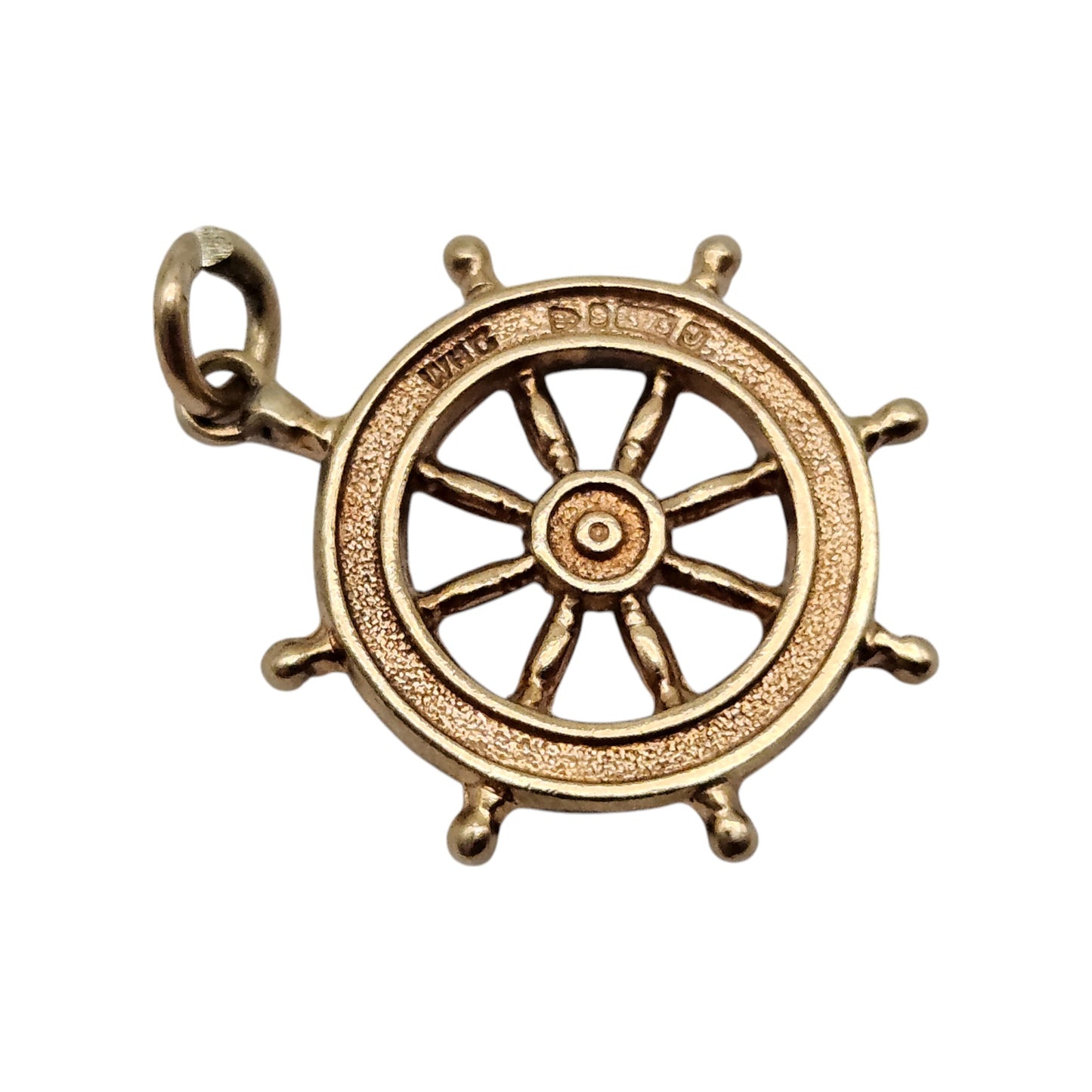 Chester 9ct 375 Yellow Gold Ship's Wheel Charm 1959 L 1.4 cm 0.7 g.