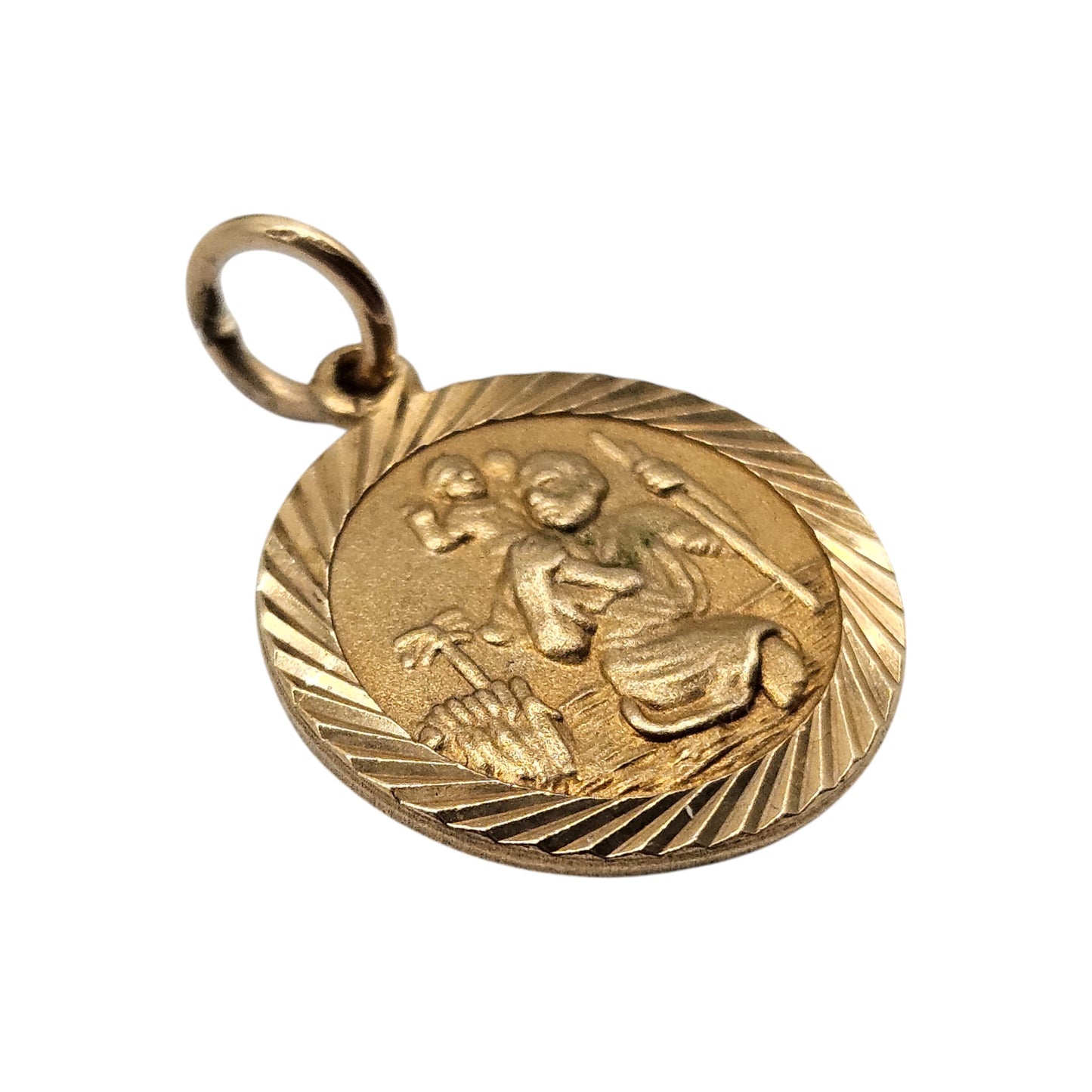9ct 375 Yellow Gold St Christopher Charm 1978 L 1.4 cm 1.8 g.
