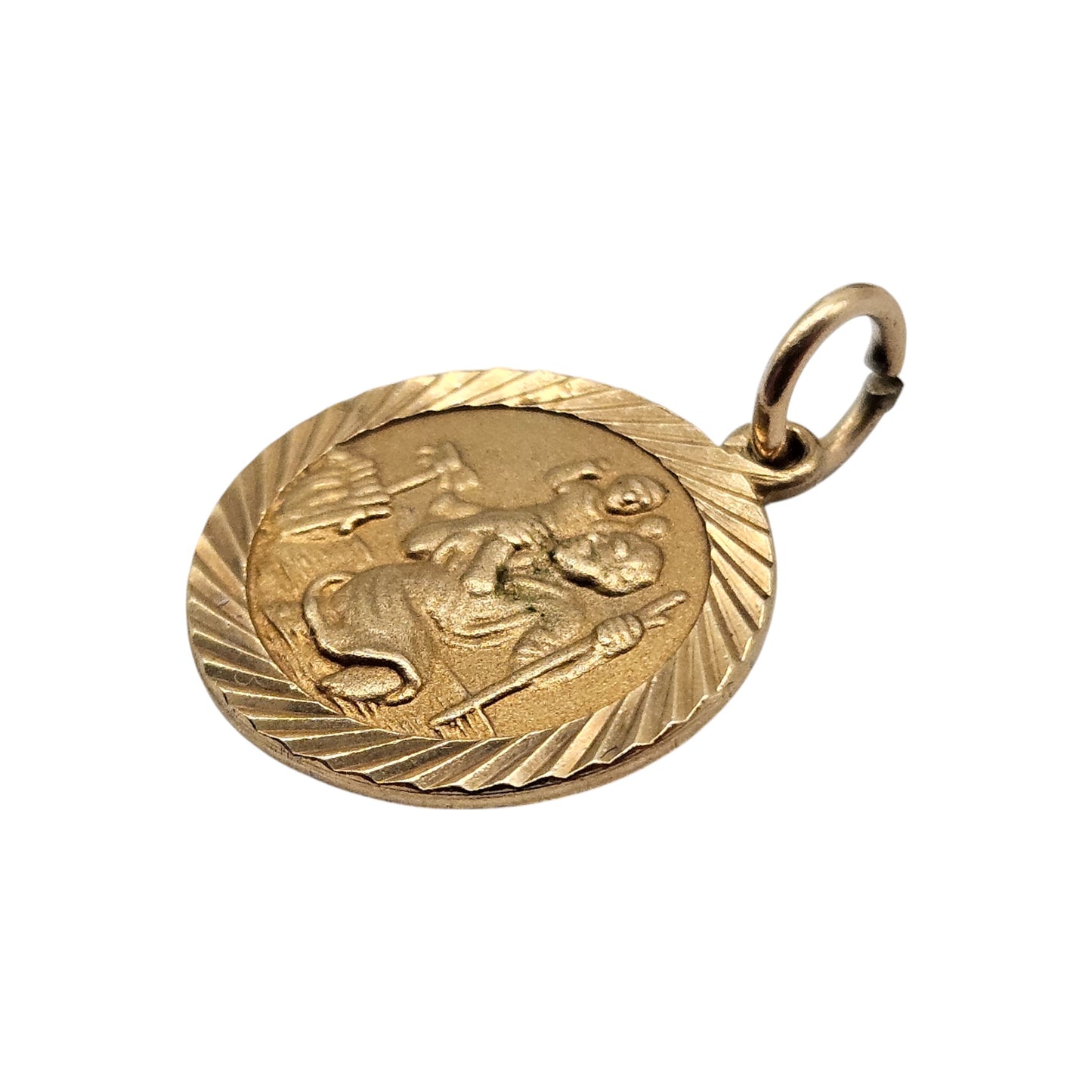 9ct 375 Yellow Gold St Christopher Charm 1978 L 1.4 cm 1.8 g.