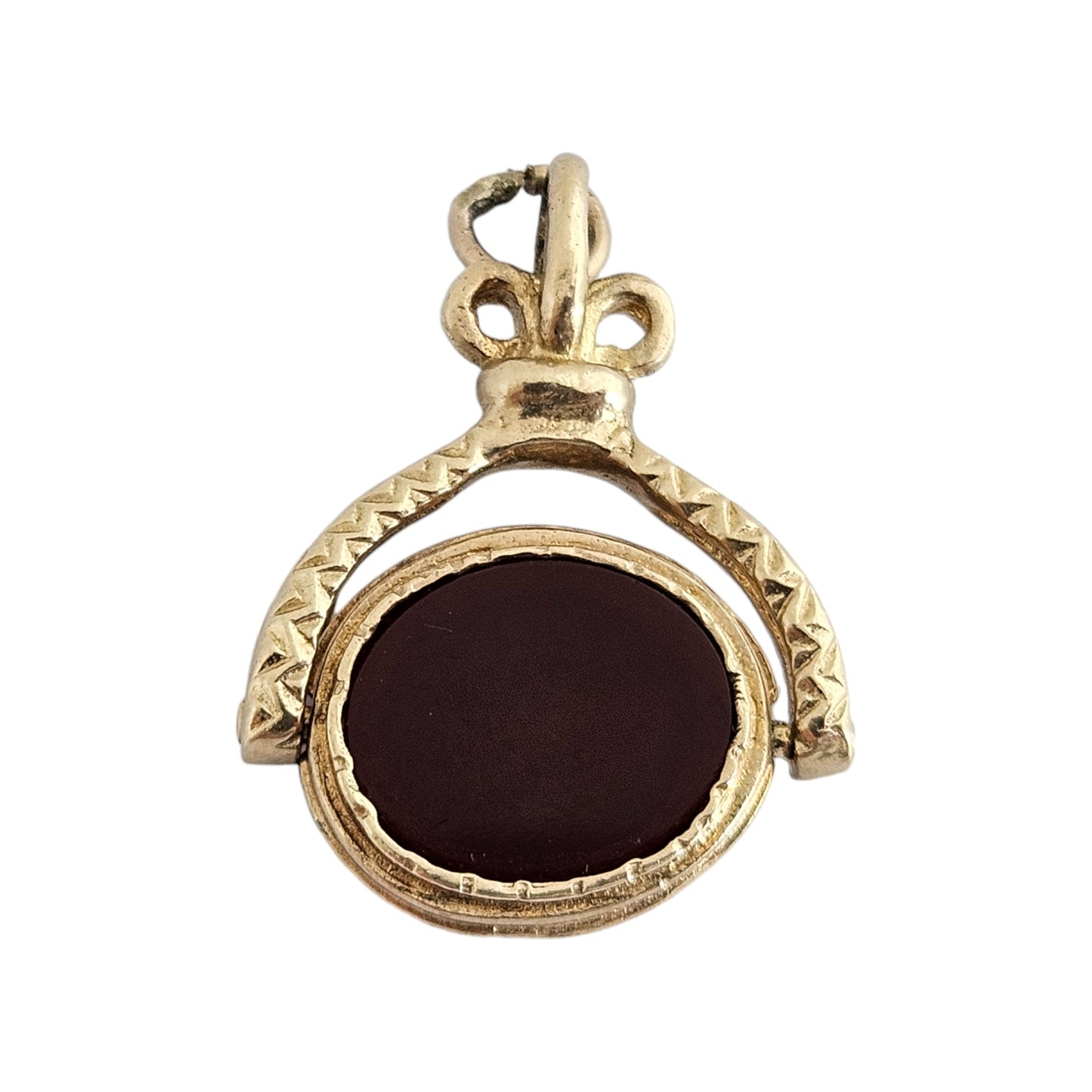 9ct 375 Yellow Gold Swivel Fob Pendant with Carnelian & Onyx 1971 L 2.5 cm 4.5 g