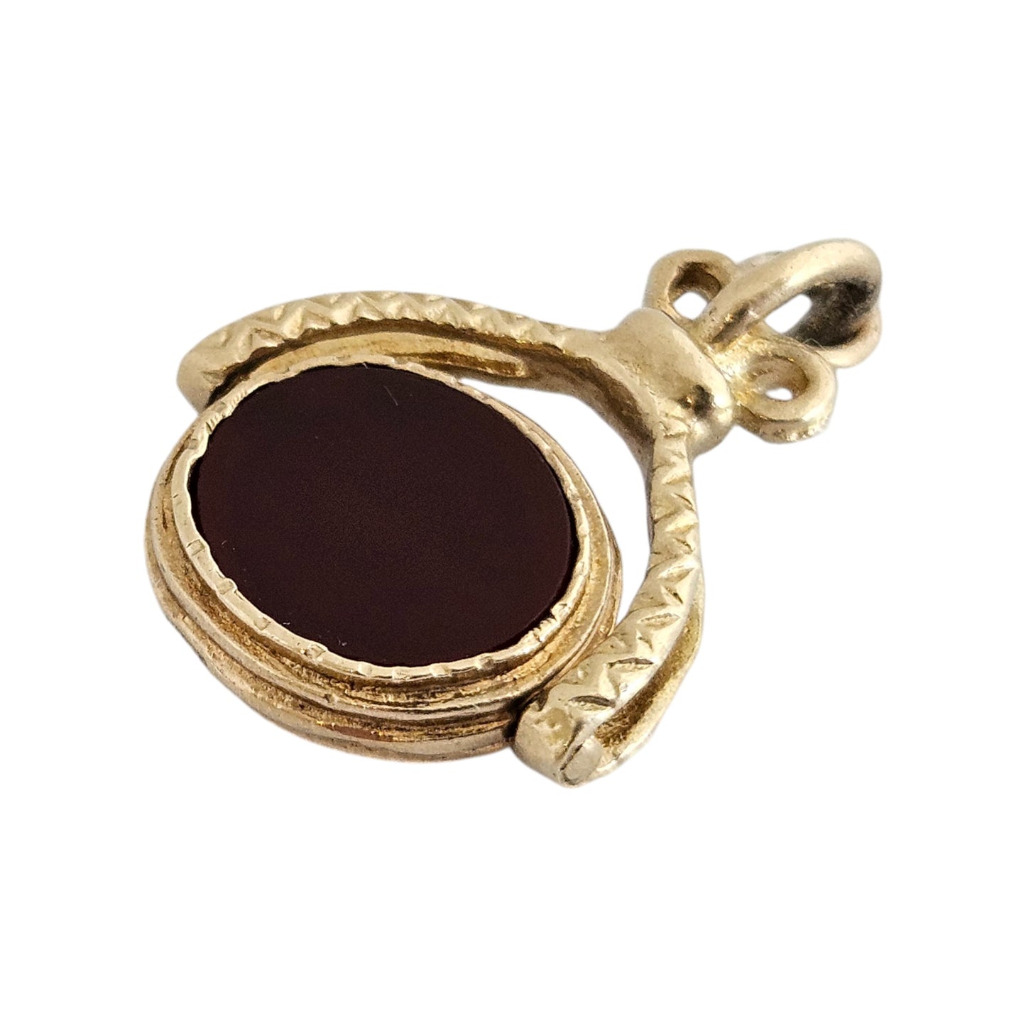 9ct 375 Yellow Gold Swivel Fob Pendant with Carnelian & Onyx 1971 L 2.5 cm 4.5 g