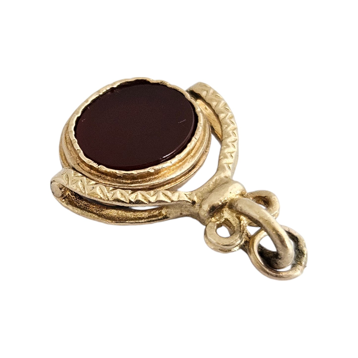 9ct 375 Yellow Gold Swivel Fob Pendant with Carnelian & Onyx 1971 L 2.5 cm 4.5 g