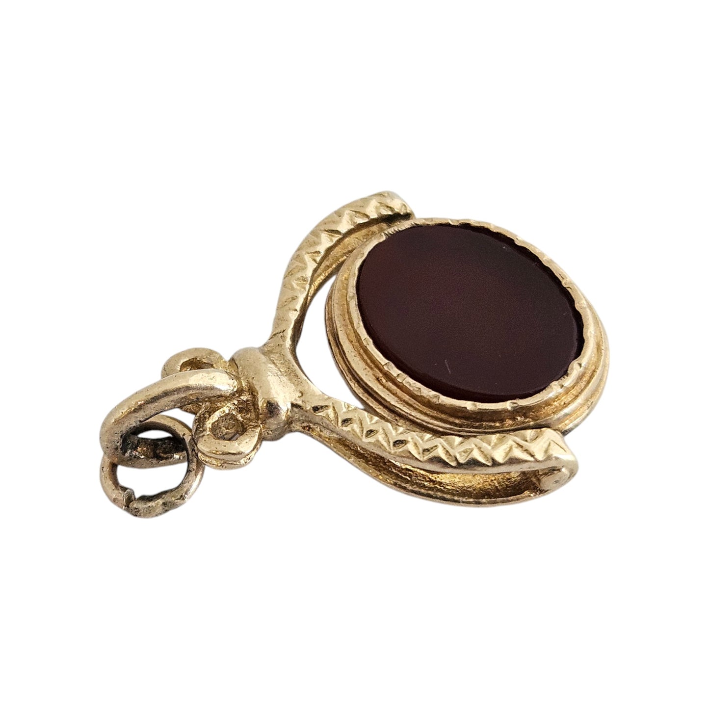 9ct 375 Yellow Gold Swivel Fob Pendant with Carnelian & Onyx 1971 L 2.5 cm 4.5 g