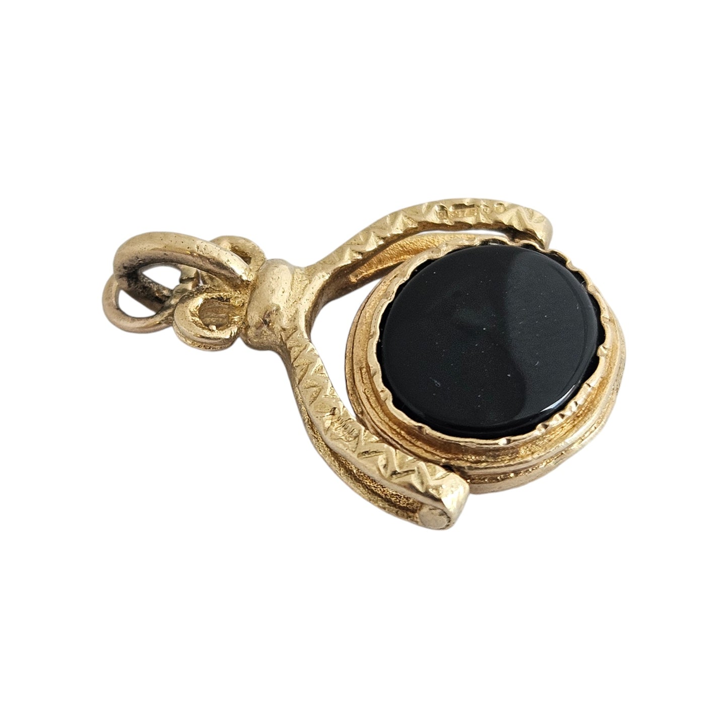 9ct 375 Yellow Gold Swivel Fob Pendant with Carnelian & Onyx 1971 L 2.5 cm 4.5 g