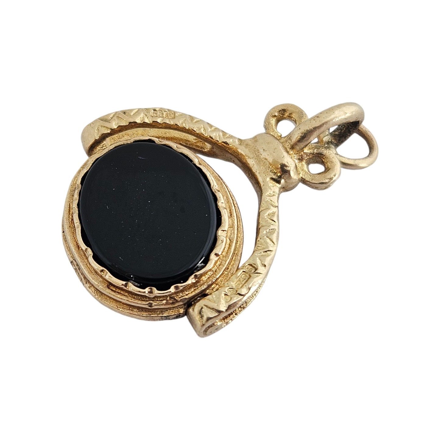 9ct 375 Yellow Gold Swivel Fob Pendant with Carnelian & Onyx 1971 L 2.5 cm 4.5 g