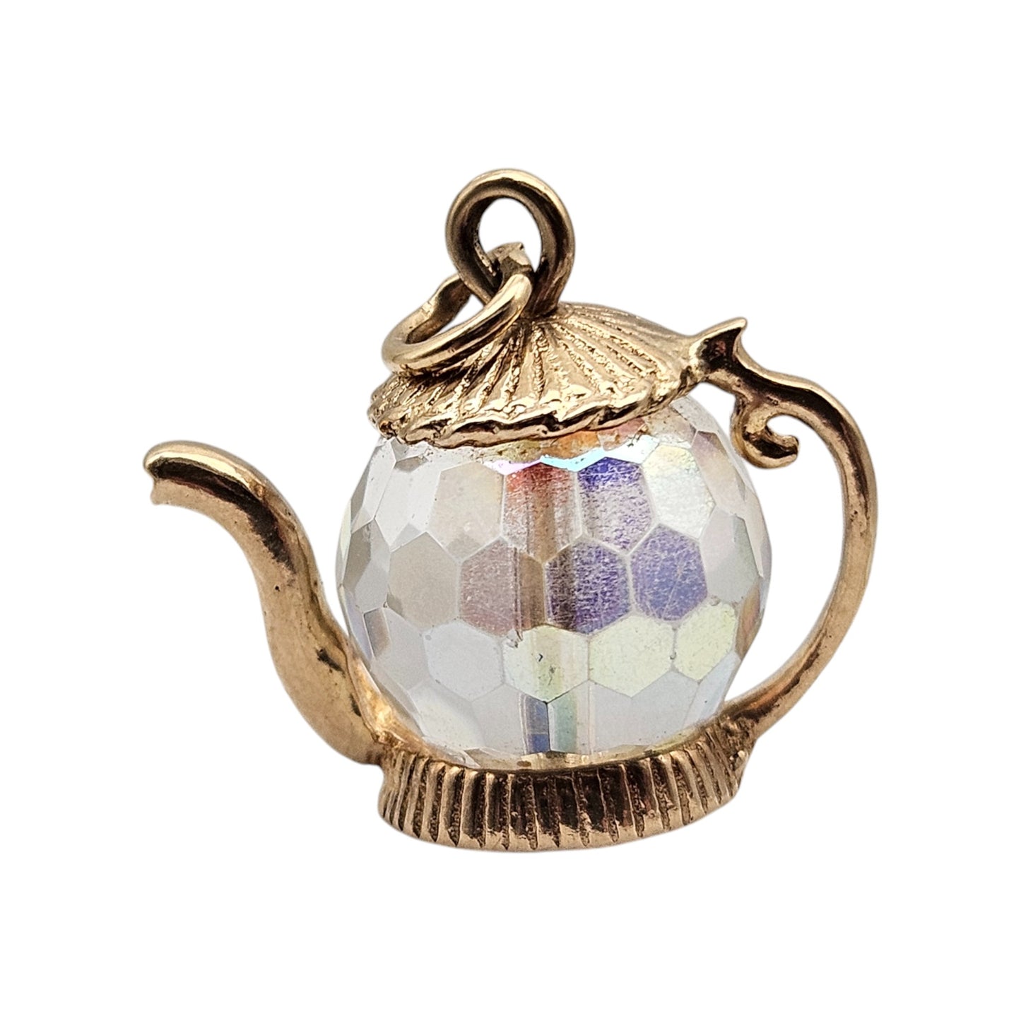 9ct gold Teapot Charm with faceted crystal body