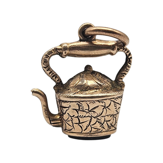 antique 9ct gold Decorative Teapot Charm with Bloodstone to base