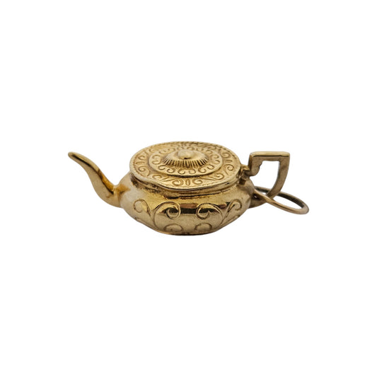 9ct 375 Yellow Gold Decorative Teapot Charm 1977 L 2.6 cm 2.0 g.