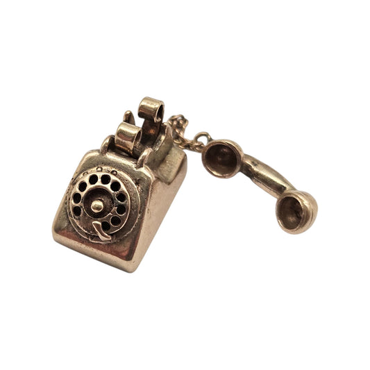 Unusual 9ct 375 Yellow Gold Telephone Charm 1966 L 1.7 cm 6.8 g.