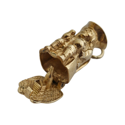 Unusual 9ct 375 Yellow Gold Toby Jug Opening Charm 1978 L 1.6 cm 4.8 g
