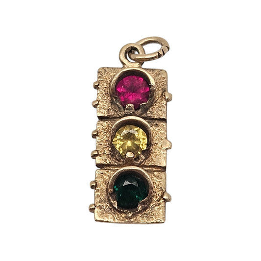 9ct 375 Yellow Gold Traffic Lights Charm 1975 L 1.8 cm 3.2 g.