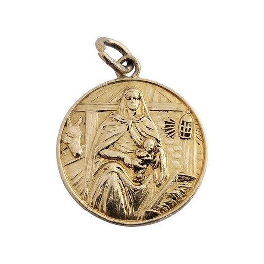 Chester 9ct 375 Yellow Gold Virgin Mary Charm 1959 Dia 1.5 cm 1.8 g.