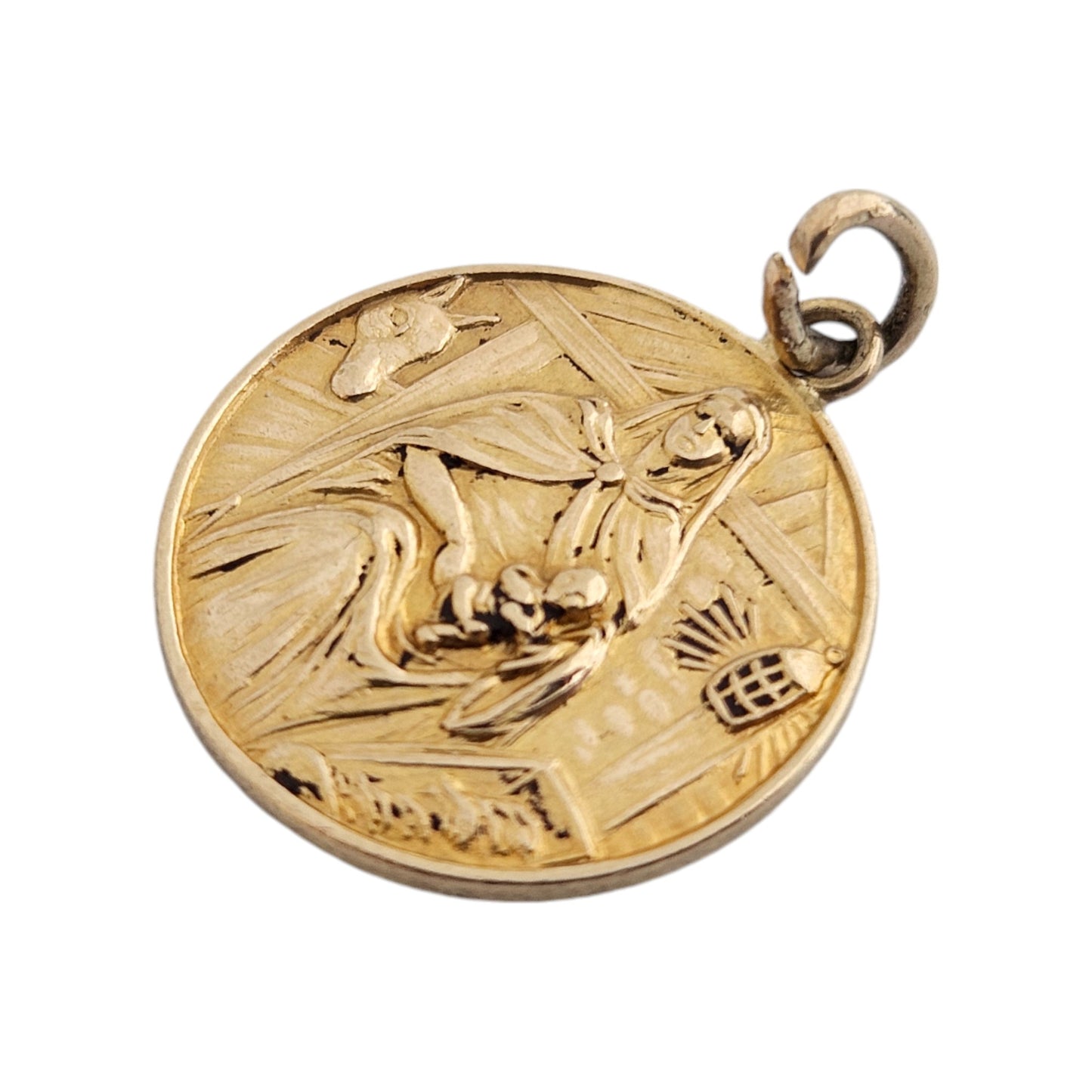 Chester 9ct 375 Yellow Gold Virgin Mary Charm 1959 Dia 1.5 cm 1.8 g.