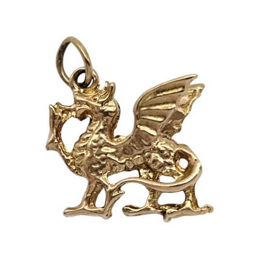 9ct 375 Yellow Gold Welsh Dragon Charm 1970 L 1.1 cm 1.9 g.