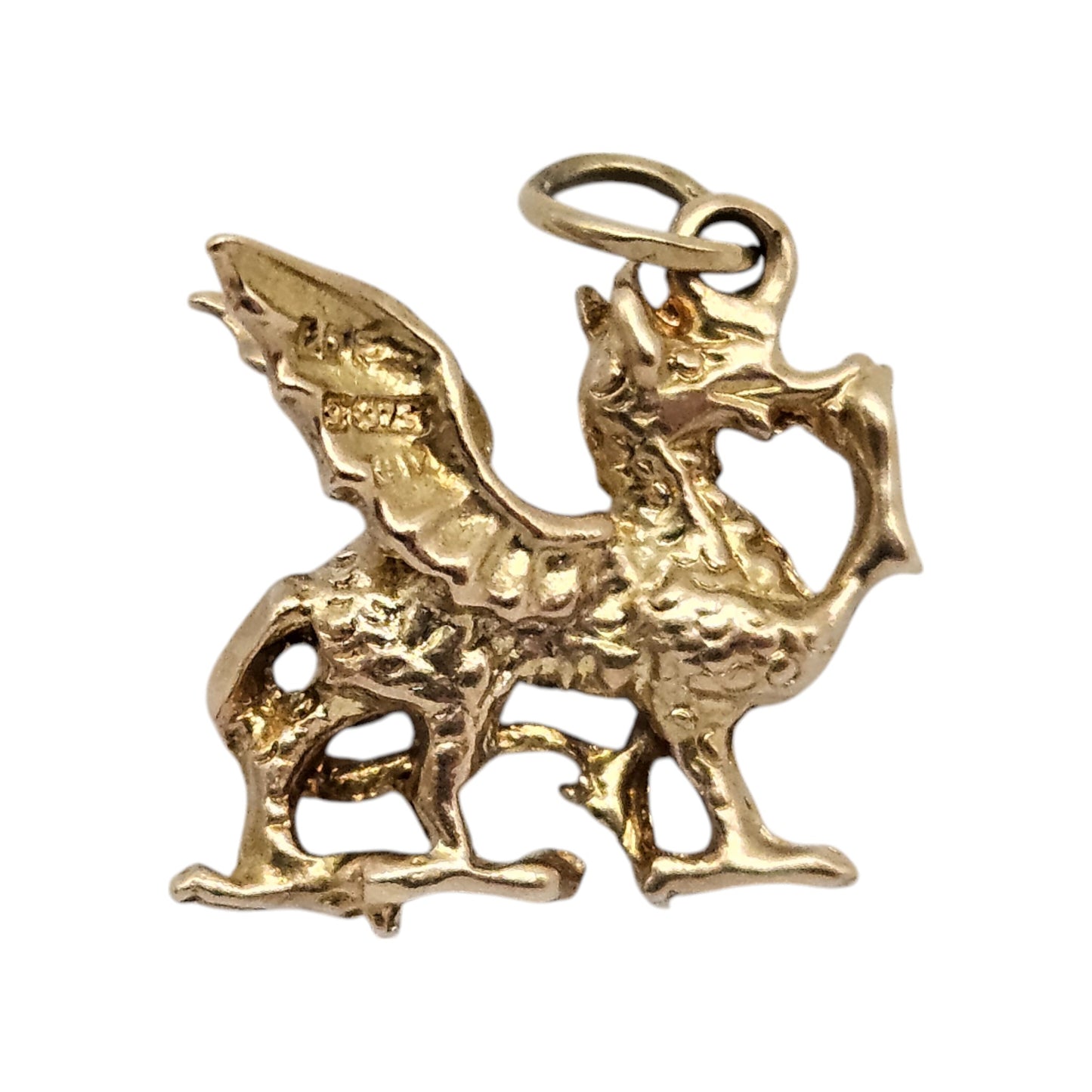 9ct 375 Yellow Gold Welsh Dragon Charm 1970 L 1.1 cm 1.9 g.