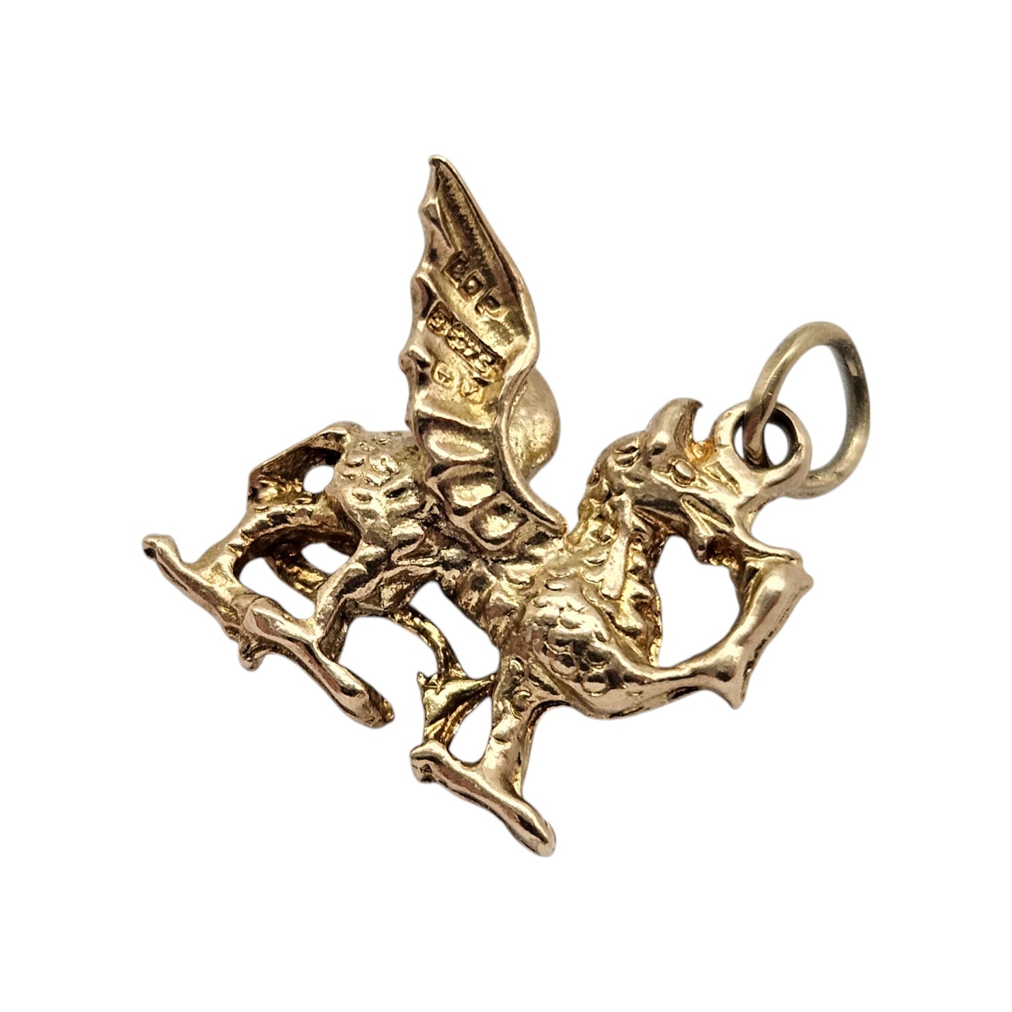 9ct 375 Yellow Gold Welsh Dragon Charm 1970 L 1.1 cm 1.9 g.