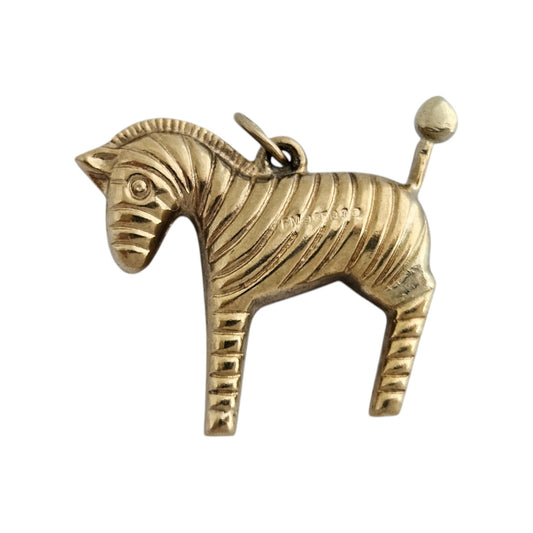 9ct 375 Yellow Gold Zebra Charm 1968 L 2.2 cm 1.6 g.