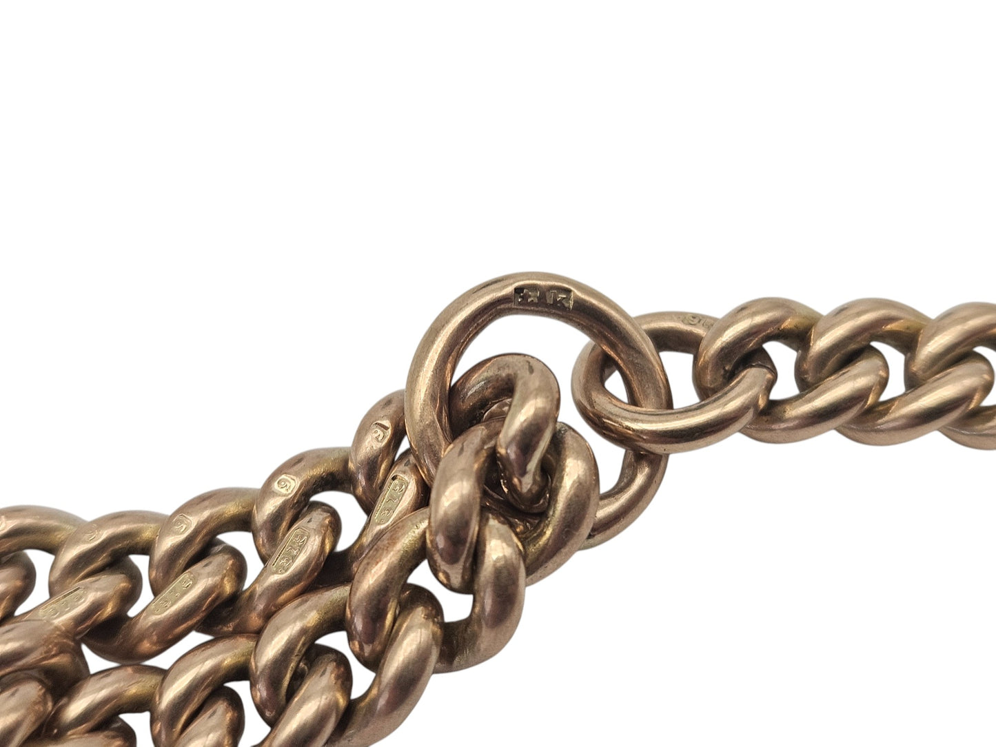 Heavy Edwardian 9ct 375 Rose Gold Double Albert Chain 1909 L 42.2 cm 61.5 g.