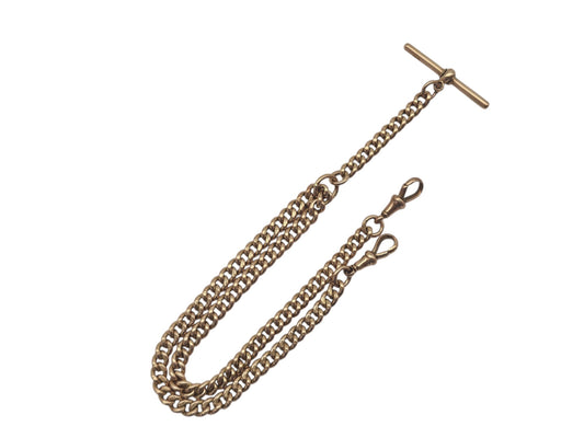 heavy Edwardian 9ct gold Ungraduated Curb Link Double Albert Chain