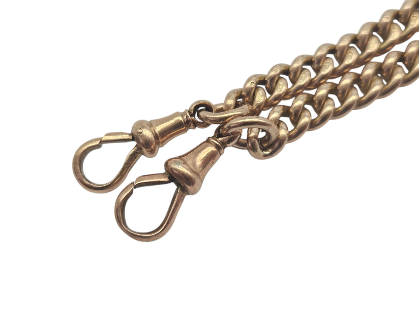 Heavy Edwardian 9ct 375 Rose Gold Double Albert Chain 1909 L 42.2 cm 61.5 g.