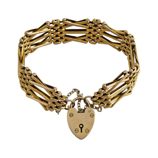 Antique 9ct Rose Gold Fancy Gate Bracelet c.1900 with Padlock Clasp 22.0 g.