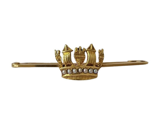 15ct Yellow Gold Crown Brooch with Pearls c.1920's L 4.9 cm 3.9 g