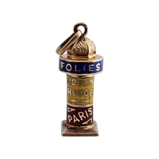 French 18ct 750 Yellow Gold & Enamel News Kiosk Charm L 1.8 cm 1.4 g.