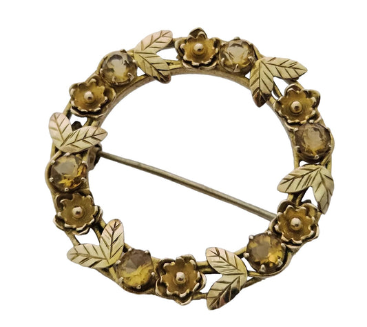 Decorative 9ct Yellow Gold Brooch with Citrine c.1940's L 3.5 cm 7.0 g