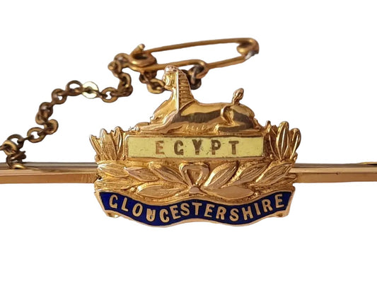 Antique 9ct Gold & Enamel "Egypt Gloucestershire" Military Brooch c. 1920