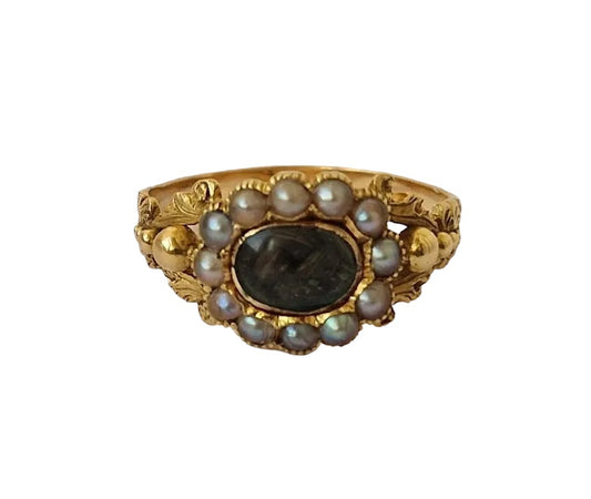 Regency 15ct Yellow Gold & Split Pearl Mourning Ring c.1830 Size N 1/2 3.6 g