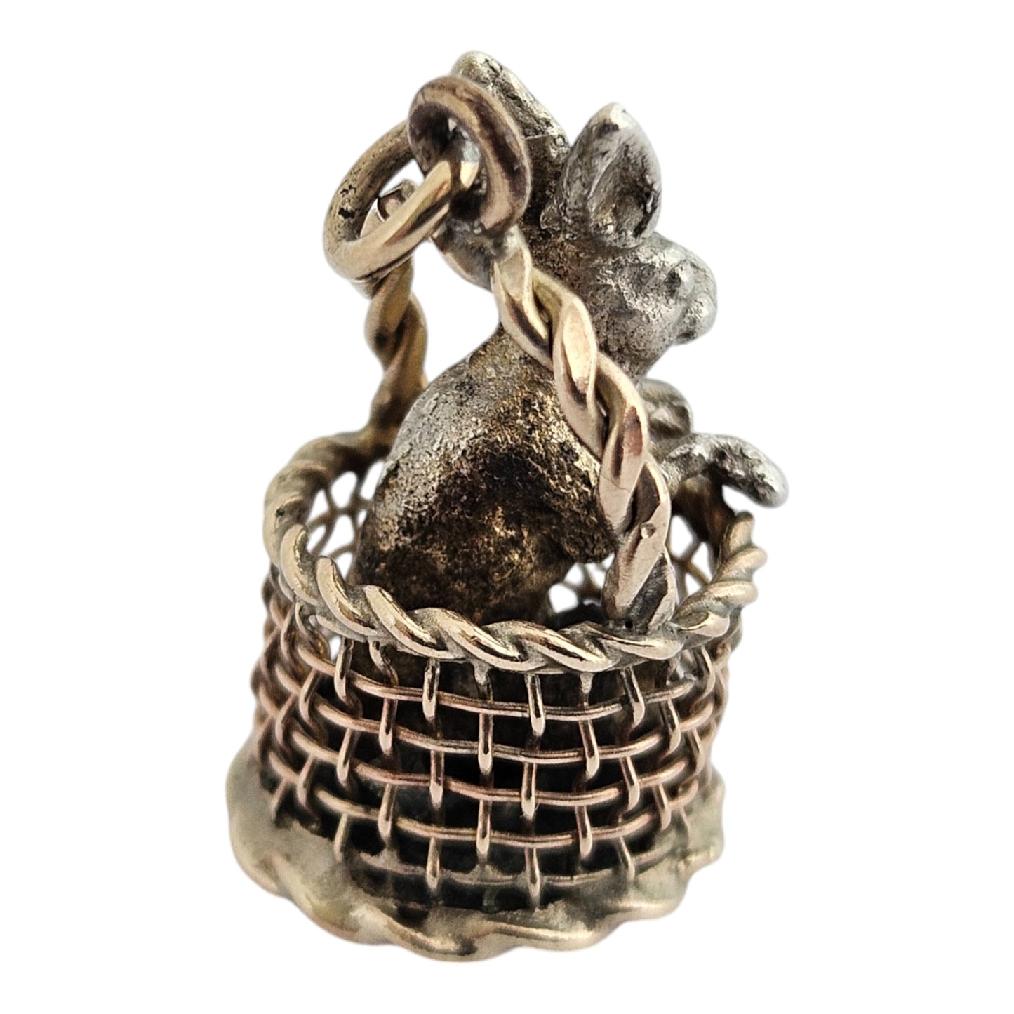 Novelty Victorian 9ct & Silver Rabbit in a Basket Charm c.1890's L 1.8 cm 3.9 g