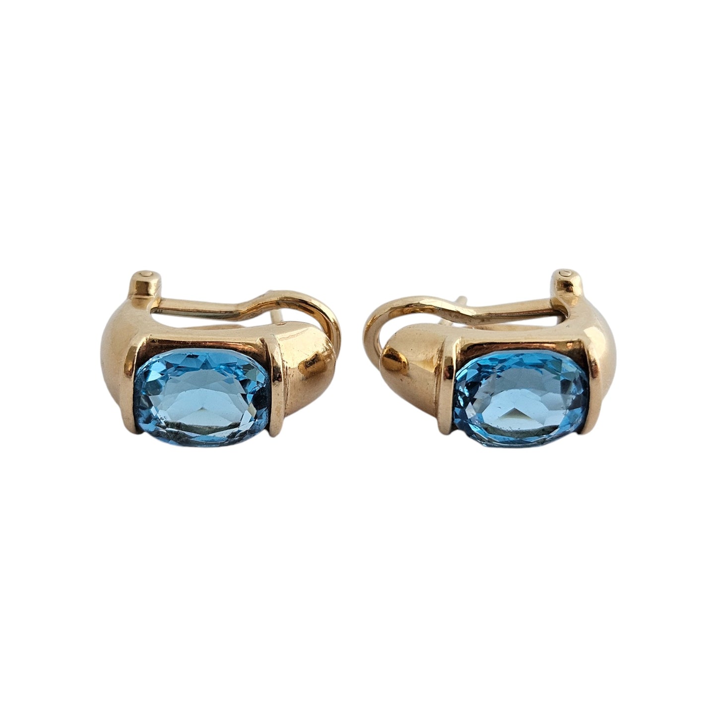 Heavy Pair of 18ct 750 Yellow Gold & Blue Topaz Earrings 10.7 g.