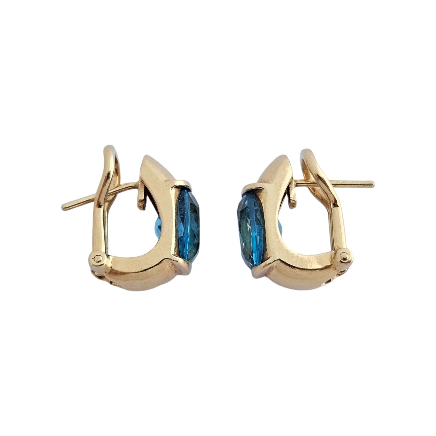 Heavy Pair of 18ct 750 Yellow Gold & Blue Topaz Earrings 10.7 g.