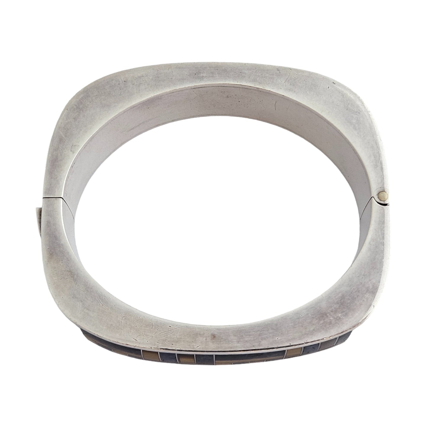 Solid Sterling Silver Hinged Bangle with Tiger's Eye & Lapis Panels 86 g