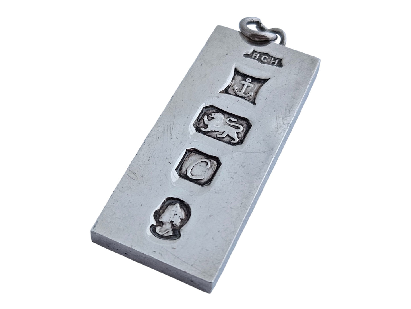 Solid Sterling Silver Ingot Pendant with Jubilee Marks for 1977 L 4.2 cm 29 g