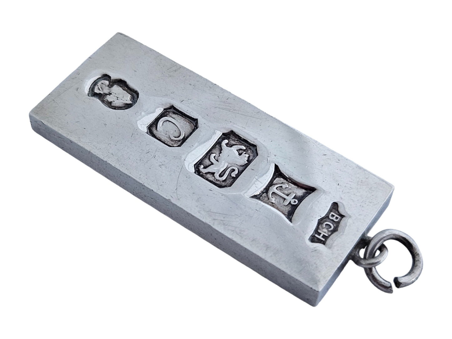 Solid Sterling Silver Ingot Pendant with Jubilee Marks for 1977 L 4.2 cm 29 g