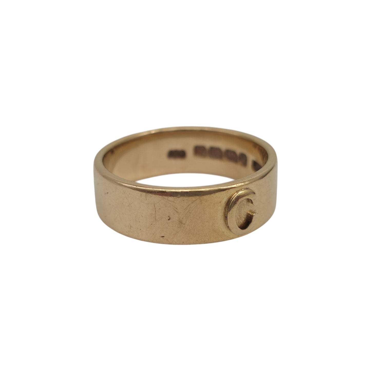 Heavy Victorian 18ct Yellow Gold Initial "C" Band Ring 1892 Size T 9.8 g.