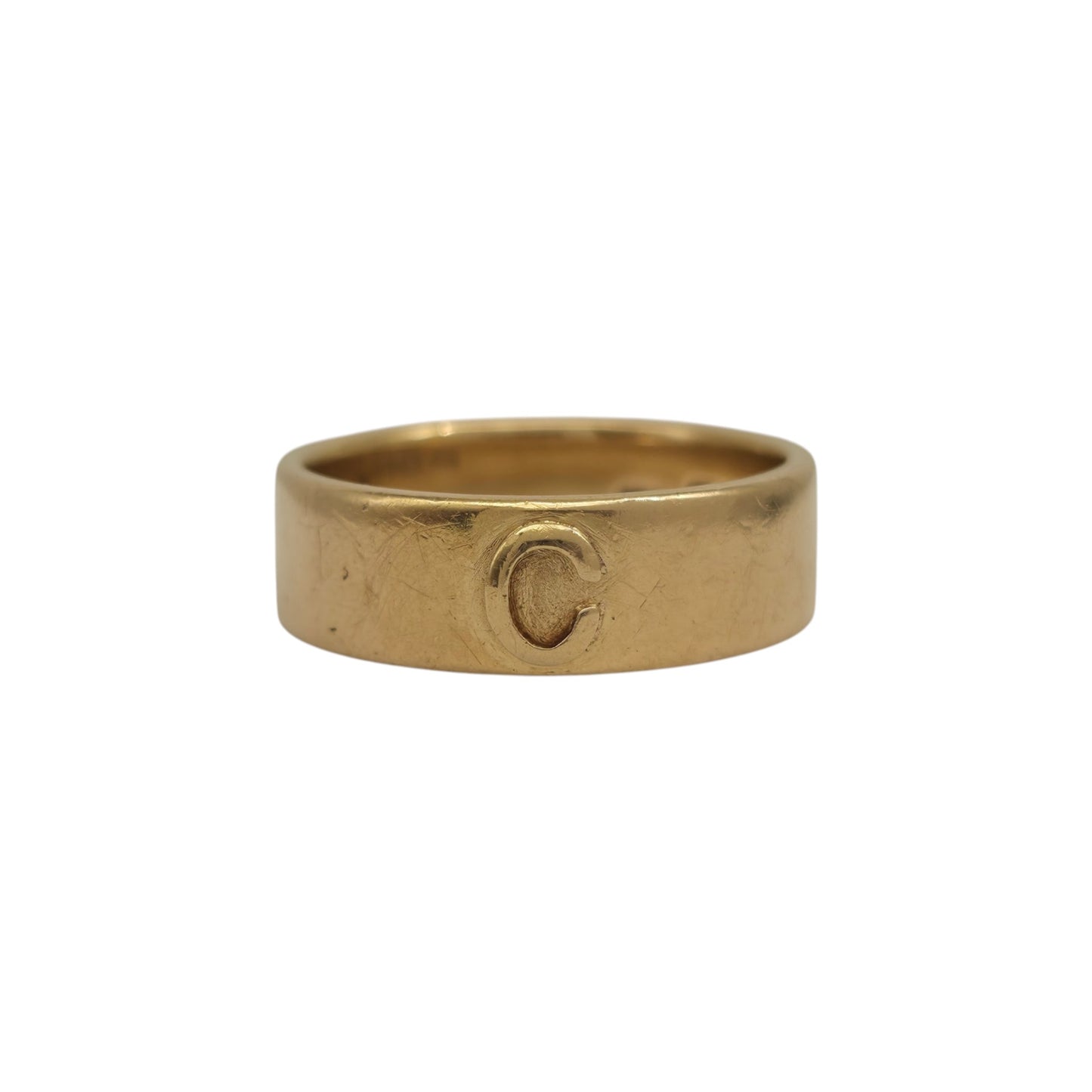 Heavy Victorian 18ct Yellow Gold Initial "C" Band Ring 1892 Size T 9.8 g.