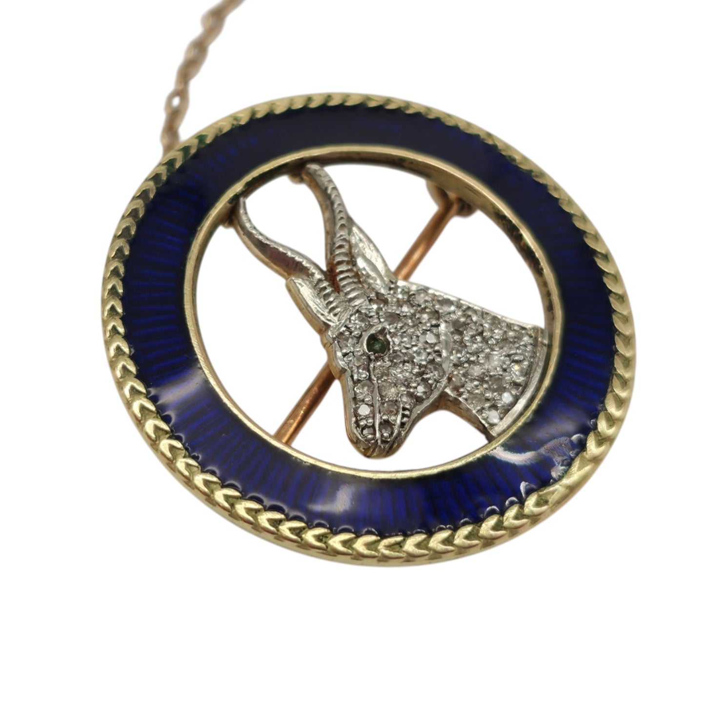 Antique 15ct Gold & Enamel Springbok Brooch With Diamonds c.1900 L 2.9 cm 9.3 g.