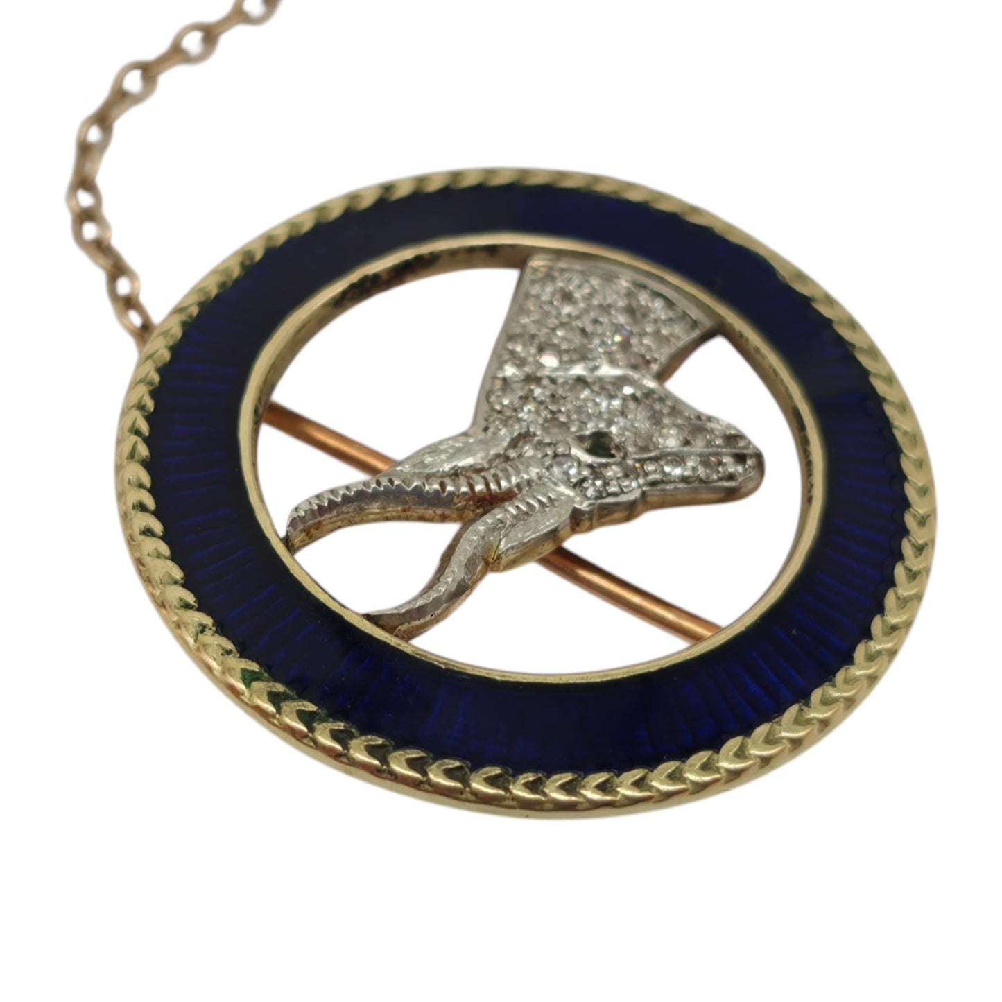 Antique 15ct Gold & Enamel Springbok Brooch With Diamonds c.1900 L 2.9 cm 9.3 g.