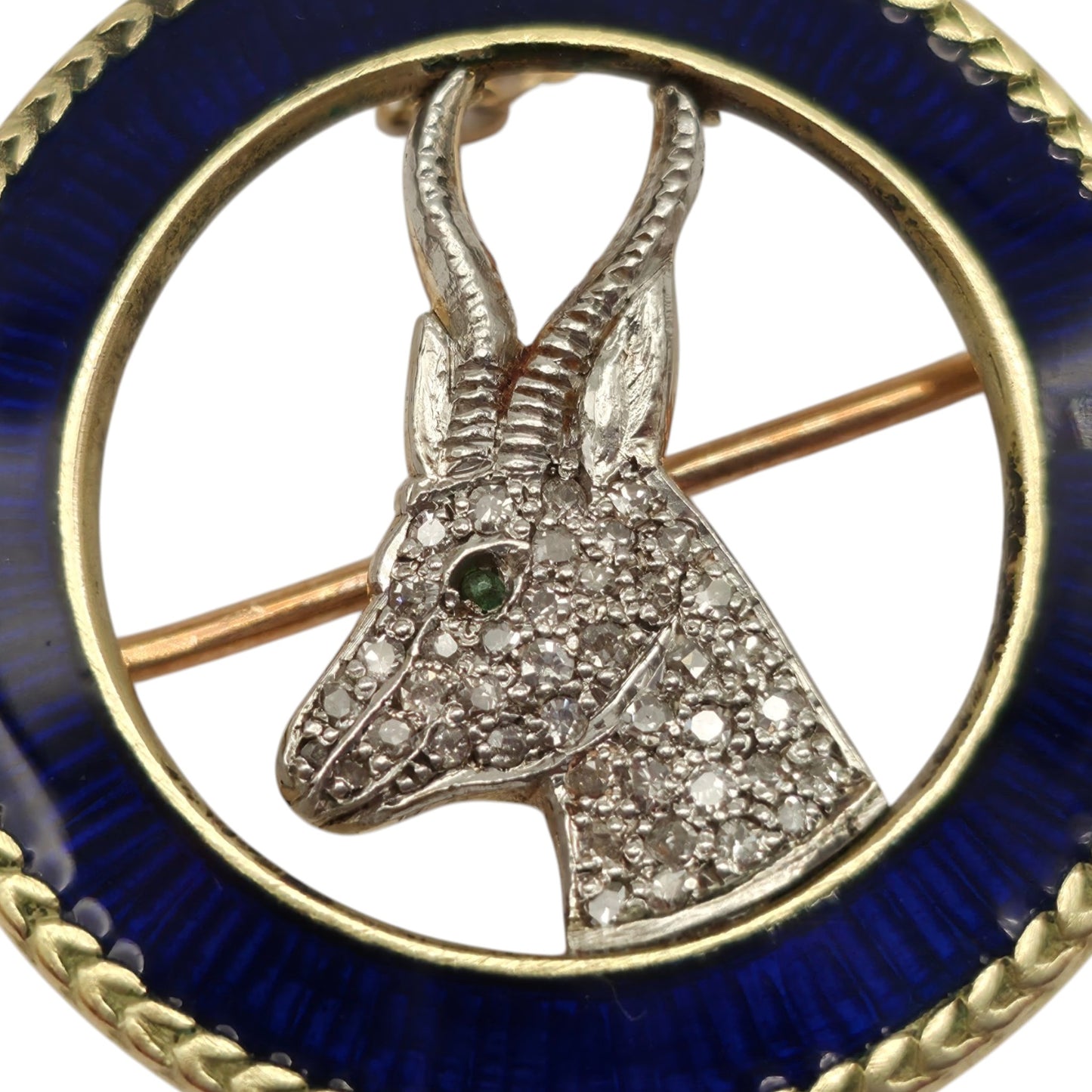 Antique 15ct Gold & Enamel Springbok Brooch With Diamonds c.1900 L 2.9 cm 9.3 g.
