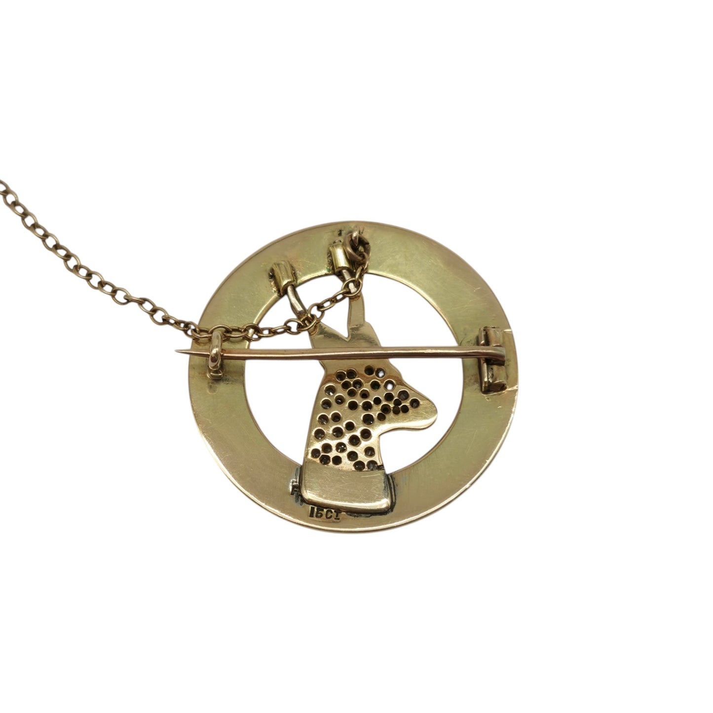 Antique 15ct Gold & Enamel Springbok Brooch With Diamonds c.1900 L 2.9 cm 9.3 g.