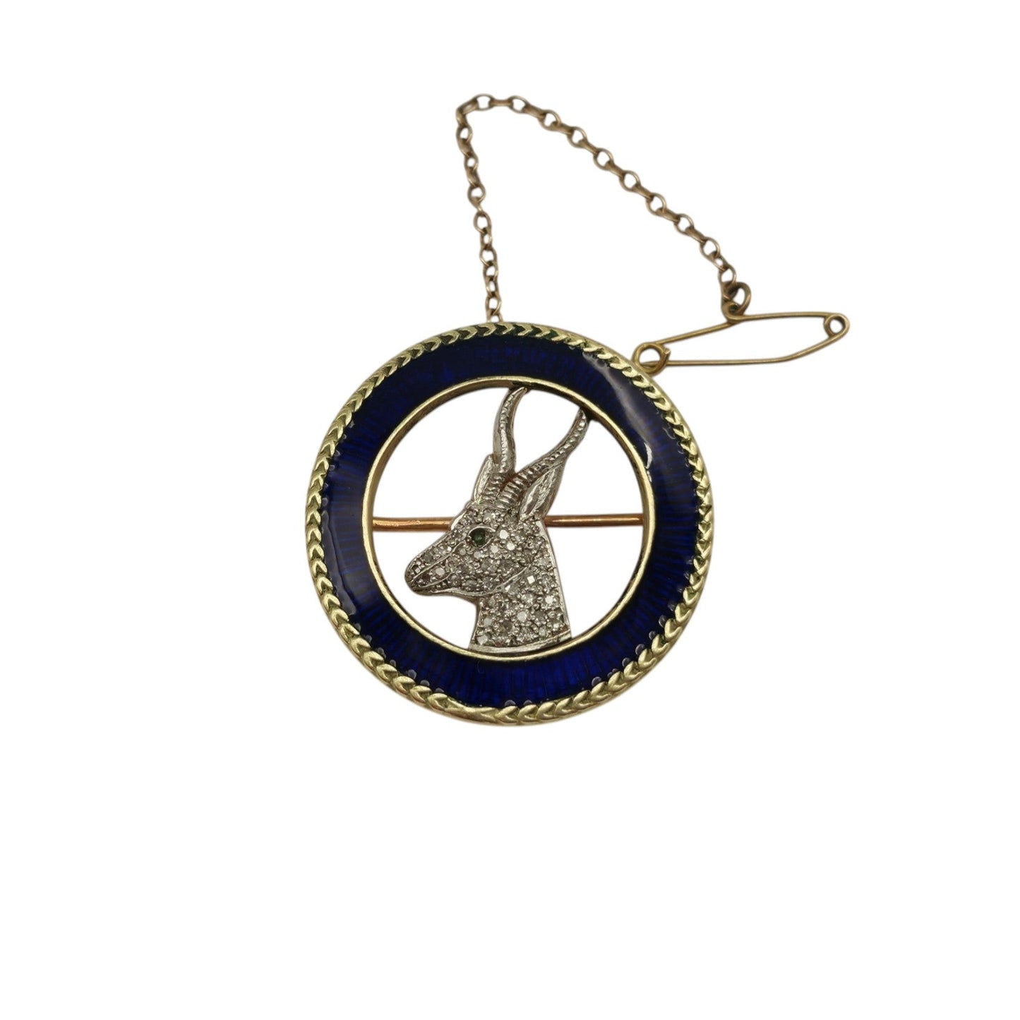 Antique 15ct Gold & Enamel Springbok Brooch With Diamonds c.1900 L 2.9 cm 9.3 g.