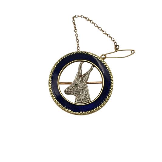 Antique 15ct Gold & Enamel Springbok Brooch With Diamonds c.1900 L 2.9 cm 9.3 g.