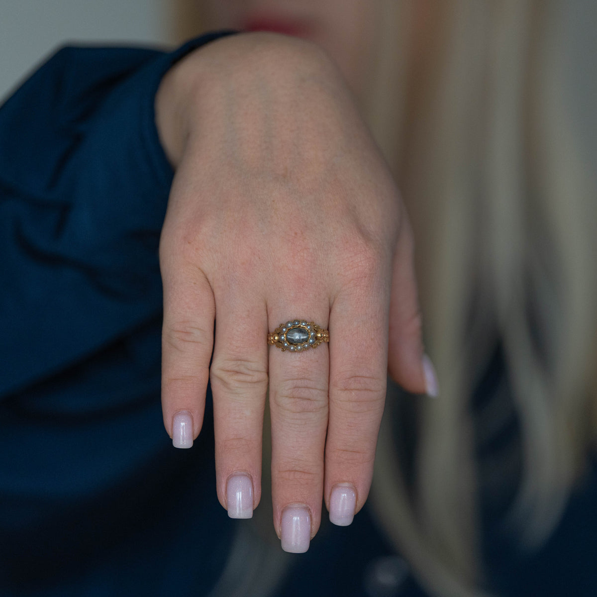 Regency 15ct Yellow Gold & Split Pearl Mourning Ring c.1830 Size N 1/2 3.6 g